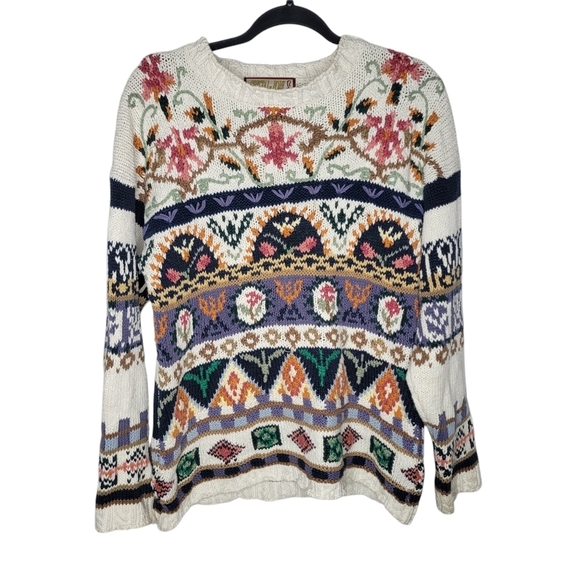 Vintage 90s Floral Cross Stitch Style Crystal-Kobe Sweater - Picture 1 of 4